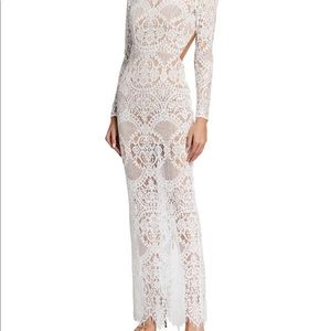 Bronx and Banco Allegra long sleeve lace column gown in white